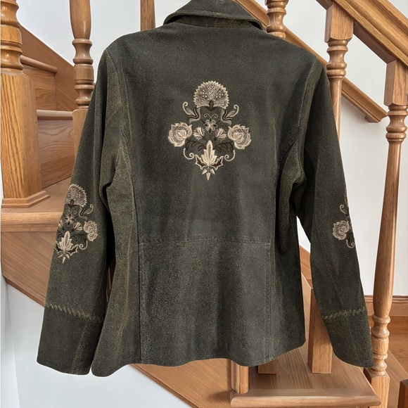 Vintage 90’s Isabella Bird Genuine Leather Biker Jacket with Floral Embroidery - Picture 4 of 8